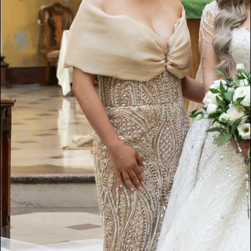 Elegant Beige Off-Shoulder Dress